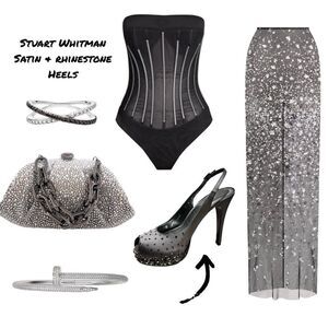 Stuart Weitzman Gray Satin With Silver & Black Rhinestone Platform Heels